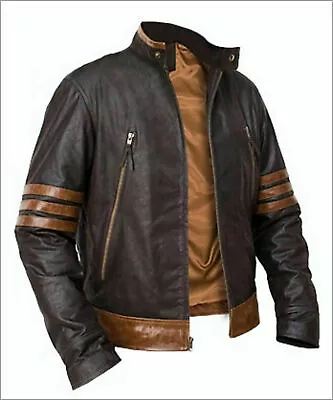 X-Men Wolverine Origins Bomber Style Brown Real Leather Jacket Size S M L XL 2XL • $99.99