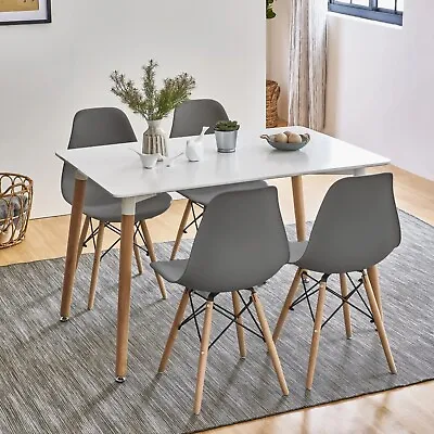 £149.99 • Buy Dining Table And Chairs 4 6 Set Wooden Legs Retro Dining Room Chair Grey Kitchen