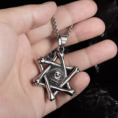 Mens Star Of David Evil Eye Pendant Necklace Protection Jewelry Box Chain 24  • $11.99