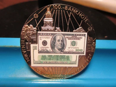 $0.99 • Buy Ben Franklin 100 Bank Note - Silver Plated - Medal - Proof -  40-mm