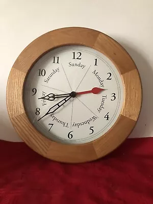 11.5” Round Oak Retirement Wall Clock Displays Time & Day Of Week Unique Novelty • $42.50