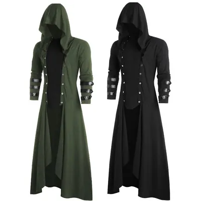 Mens Steampunk Hooded Trench Cloak Outwear Gothic Jacket Coats Halloween Costume • $41.42