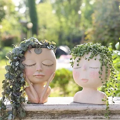 $11.55 • Buy Face Planter Pots 2 Different Creative Flowerpot Indoor Outdoor Resin Head Pot