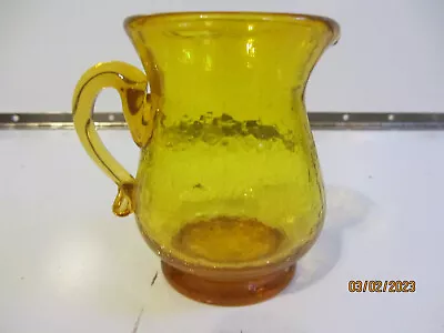 VINTAGE Amber Crackle Glass Pitcher MILK CREAMER Applied Handle 3-3/4 In • $9.99