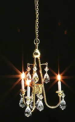 Dollhouse Miniatures 1:12 Scale Gold Crystal Chandelier Item #MH45150 • $84.99