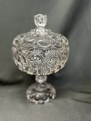 L.E Smith Gorgeous Clear Glass Moon And Stars Large Footed Compote W/Lid 11 1/2” • $75