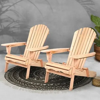 $214.90 • Buy Beach Patio Garden Chair Wooden Timber Folding Lounge Seat Furniture Set Of 2
