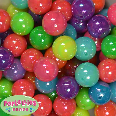 20mm Mixed Color Miracle Neon Acrylic Solid Bubblegum Beads Lot 20 Pc. Gumball  • $8.69