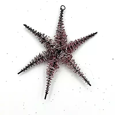 VTG Pink Mid-Century Modern Wire Wrap Tinsel 8 Point Star Christmas Ornaments • $11.19