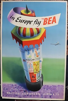 Original 1951 In Europe Fly Bea Travel Poster British European Airways • $784.07