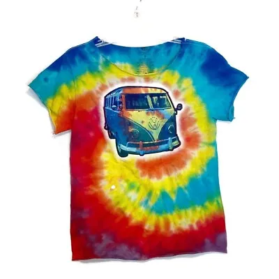 Women's Graphic Tee Small Volkswagen Bus Tie-Dye Boho Hippie Cut-Up T-Shirt • $14.99
