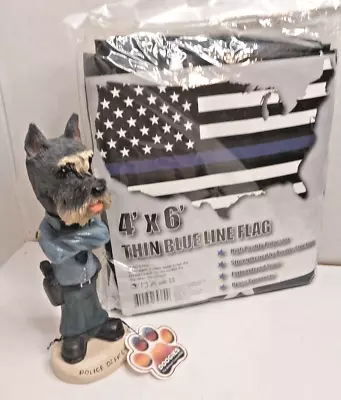 Schnauzer Police Officer Dog Statue By Doogies 4x6 Thin Blue Line Flag Both New • $32.99