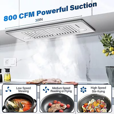 30  Built-In/Insert Range Hood 800CFM Stainless Steel Vent 3-Speed Cooking Fan • $139.99