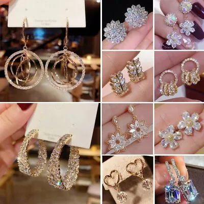 Crystal Cubic Zircon Heart Flower Earrings Stud Dangle Wedding Women Fashion Hot • $3.49