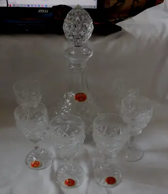 Vintage 7 Pieces Bohemian Crystal Decanter And Glasses Set - Heavy • $150