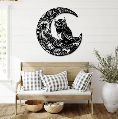 Owl With Moon Metal Wall Decor Owl Metal Wall Art Owl DecorationMan Cave Sign • $112.31