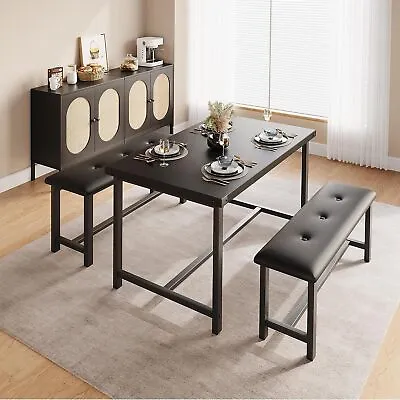 3PC Dining Table Set For 4 With Upholstered Bench Chairs Breakfast Small Kitchen • $149.98