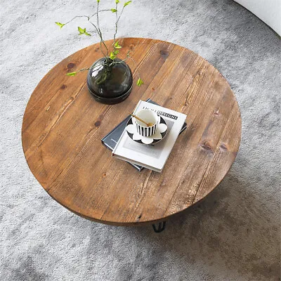 Rustic Round Old Elm Wooden Coffee Table Home Furniture For Living Room Decor • $143.64