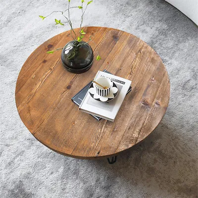 $152.09 • Buy Rustic Round Old Pine Wooden Coffee Table Home Furniture For Living Room Decor