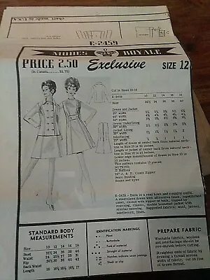 Vtg 1970s Mail Order Modes Royale Pattern 2459 Misses Dress & Jacket Sz 12 USED  • $5.85