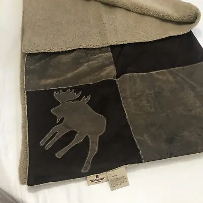 Woolrich Deer & Moose Throw Blanket 50 X 68 Faux Leather & Tan Plush Lining. • $115