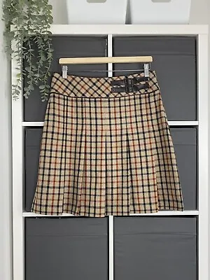 Next Tartan Short Kilt Skirt 12 Wool Mix Buckles Pleats Check Tweed Vintage • $25.25