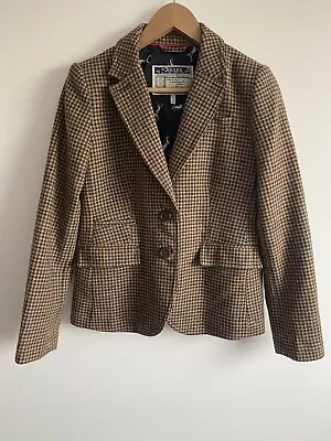 Joules Blazer Womens Sz 10 Jacket Brown Tweed Wool Country Check Dogstooth • £80