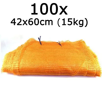 100x Net Sacks Vegetables Mesh Bags Logs Kindling Wood Carrot Onions Yellow 15kg • £19.99