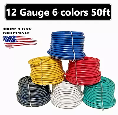 12 GAUGE 6 Rolls PRIMARY AUTO COPPER CLAD REMOTE POWER WIRE CABLE 50ft Each Roll • $29.96