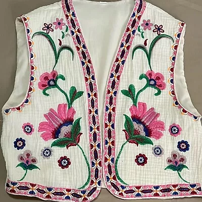 Ladies Floral Embroidered Waistcoat Vest Jacket Zara Style • £21.99