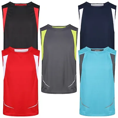 Mens Breathable Vest Running Sports Tank Top Wicking Cool Dry Sleeveless T Shirt • £4.99