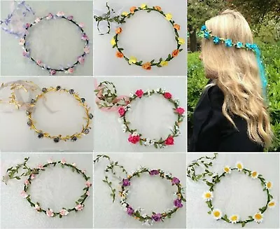 BOHO Flower Garland Flower Headband Crown Weddings & FESTIVALS ~ 35 Colours • £3.99