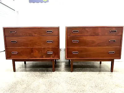 Pair Mid Century Danish Modern 1960's Solid Wood Danish 3 Drawer Bachelor Chests • $2200