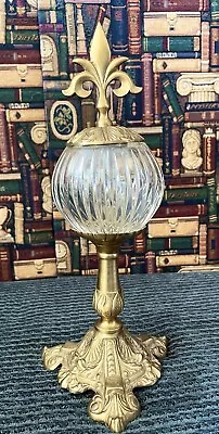 Vintage Crystal Ball Sphere Orb Brass Base Stand Ornate Decor W/finial 13.5” • $30