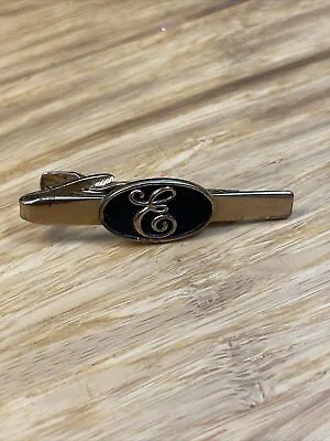 Vintage Gold Tone Black Initial E Tie Clip Clasp Estate Jewelry Find KG JD • $12