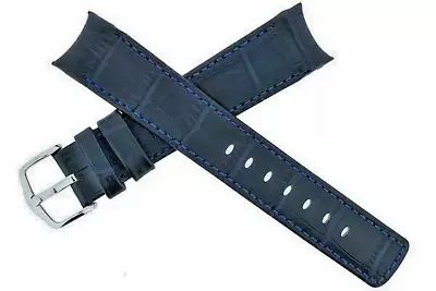 Hirsch Leonardo PRINCIPAL Curved Leather Watch Strap ALLIGATOR GRAIN. BLUE 18 Mm • £45