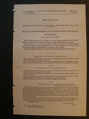 Government Report 1892 John Sullivan Pension Civil War USS Marmora Navy Cotton • $22