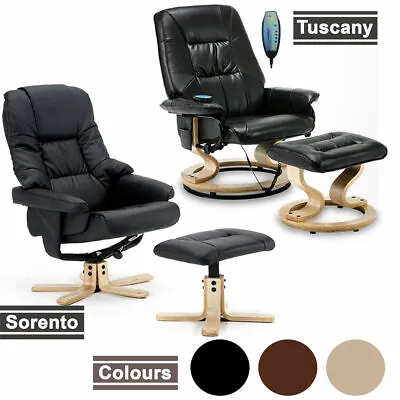 NEW LEATHER SWIVEL RECLINER CHAIR W FOOT STOOL ARMCHAIR HOME OFFICE • £199.99