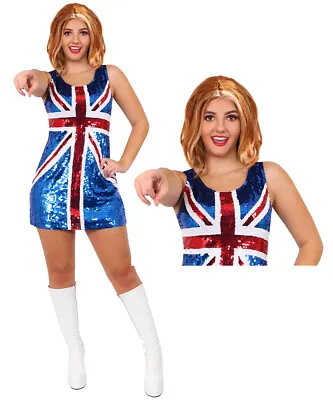 Ladies Union Jack Dress Sequin Spice Girls Pop Star  Costume British Fancy Dress • £19.99