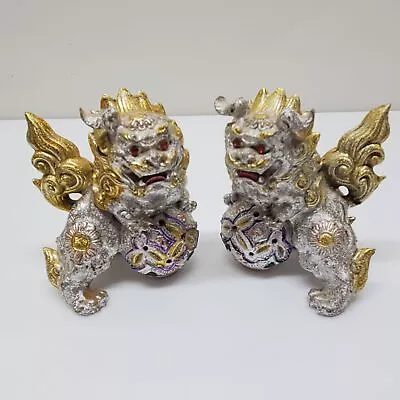 Vintage Pair Of Glitter Traditional Dragon Figurines • $9.99