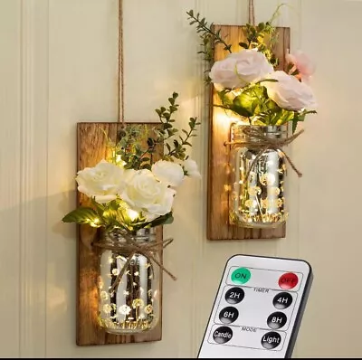 Mason Jar Wall Sconces Hanging Farmhouse Wall Decorations With Remote Control L • $24.99