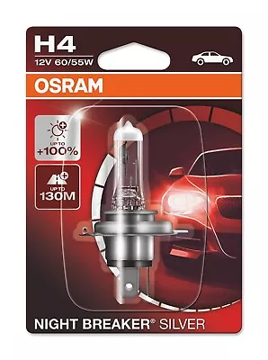 H4 OSRAM Night Breaker Silver (1 Bulb) +100% BRIGHTNESS 4052899992450 • £8.79