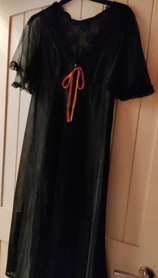 £7.99 • Buy Sexy Black Vintage 60s Retro Lacy Long Lingerie Negligee Wrap