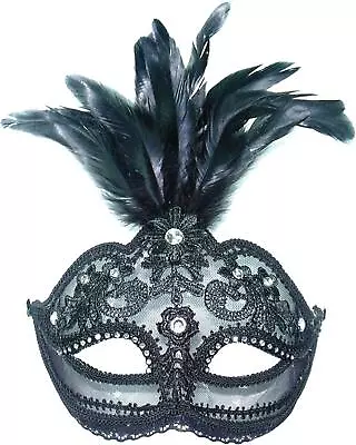 Black Transparent Masquerade Mask With Tall Feathers On Headband • £9.50