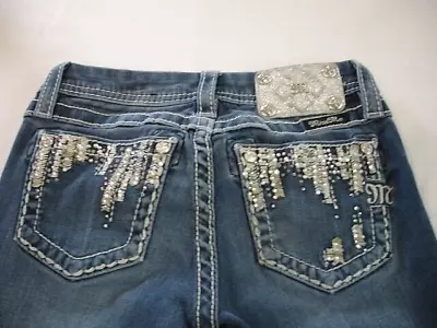 MISS ME Denim Girls Crystals Stretch Rhinestones Low Rise Skinny Blue Jeans 12 • $28.01