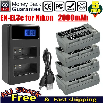 2/4x EN-EL3e Battery / Charger For Nikon D700 D90 D50 D70s D300S D300 D80 Camera • $33.99