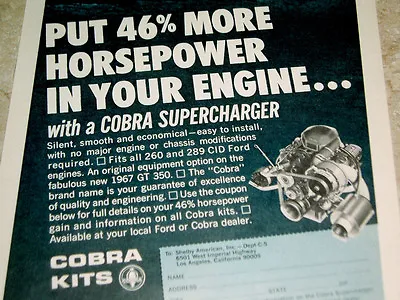 1967-1968 SHELBY COBRA KITS / SUPERCHARGER AD-Mustang/GT/sn60/Paxton/289/302/V8 • $12