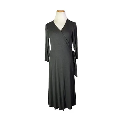 J. Jill Size M Grey Ribbed Wrap Dress Stretchy 3/4 Sleeves Pockets • $22.49