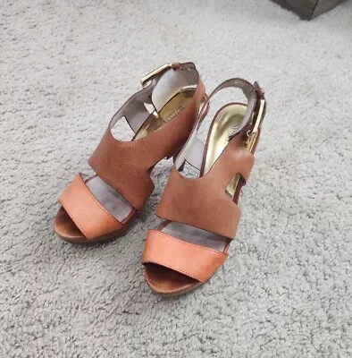 Michael Kors Heels Brown And Gold Shoes Size 7.5 Gold Accents Ankle Buckle  • $16