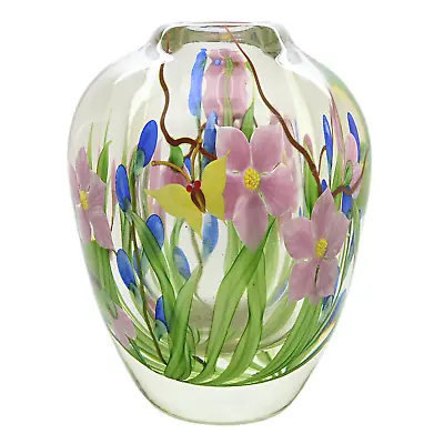 MAYAUEL WARD Flower Bouquet Butterfly Paperweight Art Glass Vase • $499.99